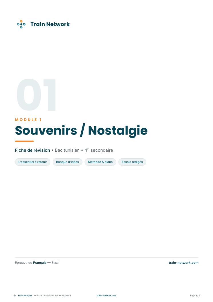 Révision du module 1 Souvenirs et Nostalgie