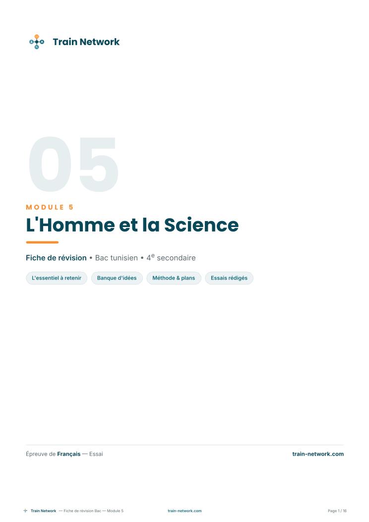 Révision du module 5 l'Homme et la Science